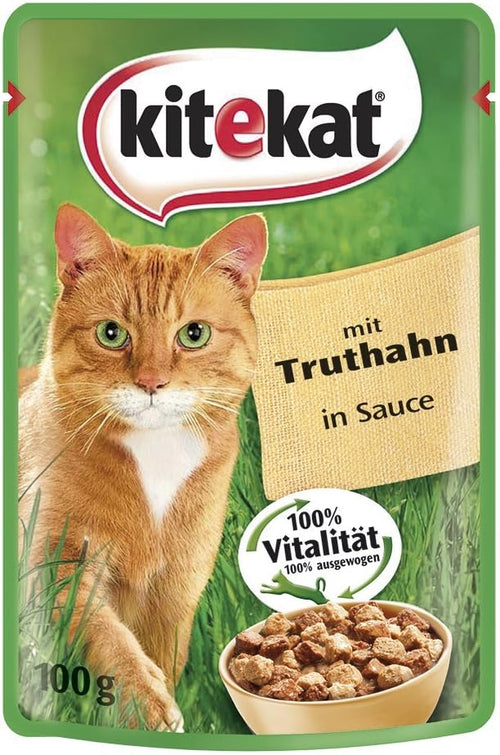 Kitekat Cibo per gatti Pouch single con tacchino in salsa, confezione da 24 (24 x 100 g)